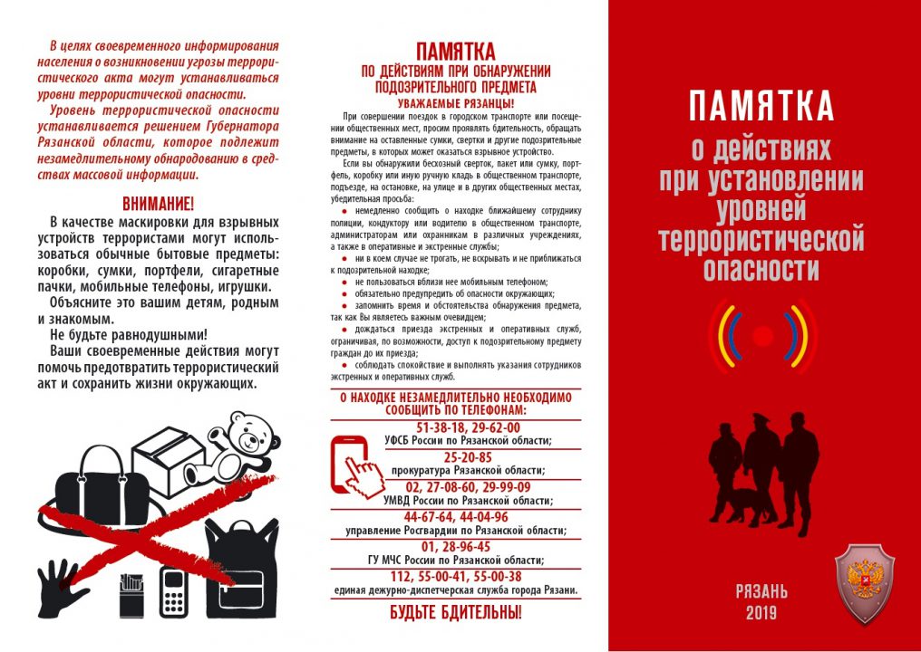 Действия при установлении уровней террористической опасности